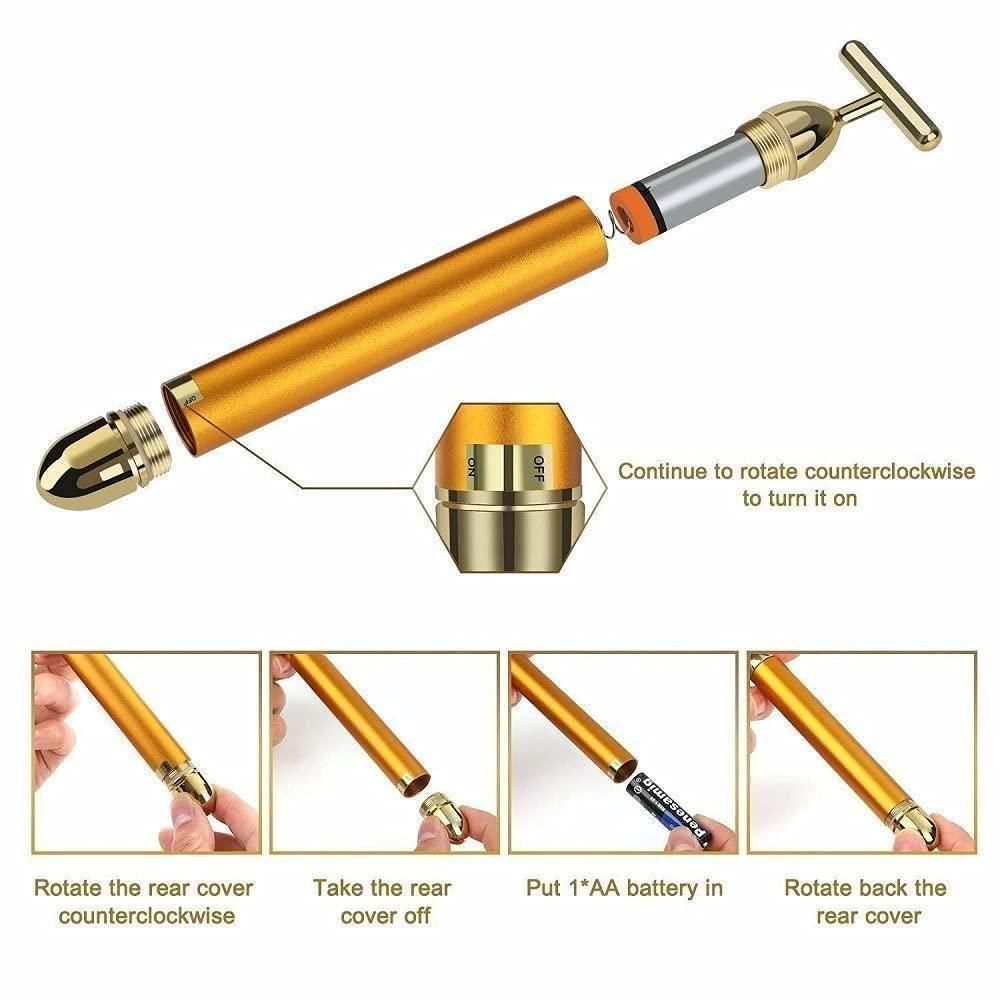 24K Gold Energy Beauty Bar β Electric Facial Massage Roller (Battery Powered)