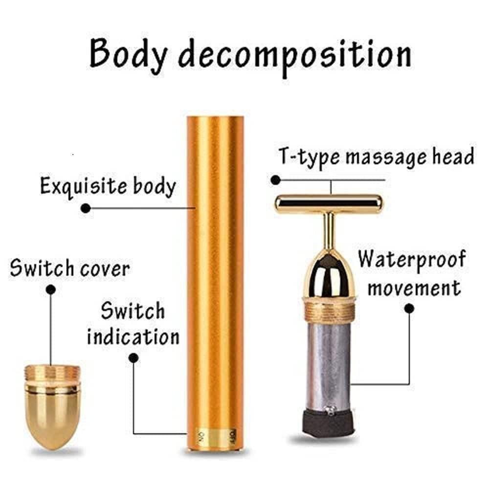 24K Gold Energy Beauty Bar β Electric Facial Massage Roller (Battery Powered)