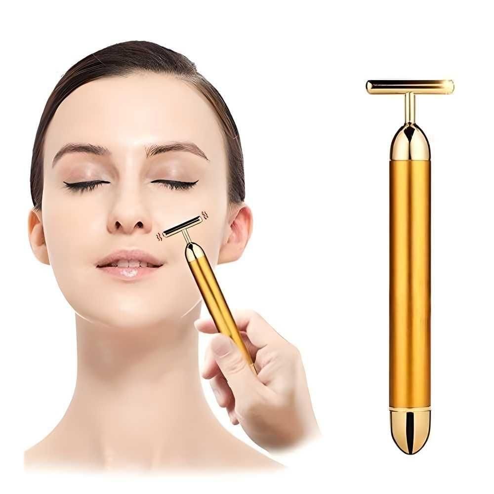 24K Gold Energy Beauty Bar β Electric Facial Massage Roller (Battery Powered)