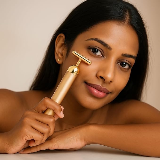 24K Gold Energy Beauty Bar β Electric Facial Massage Roller (Battery Powered)