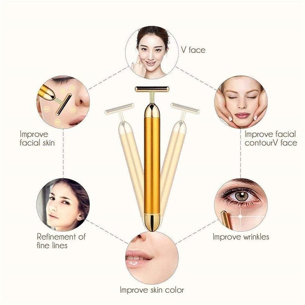 24K Gold Energy Beauty Bar β Electric Facial Massage Roller (Battery Powered)